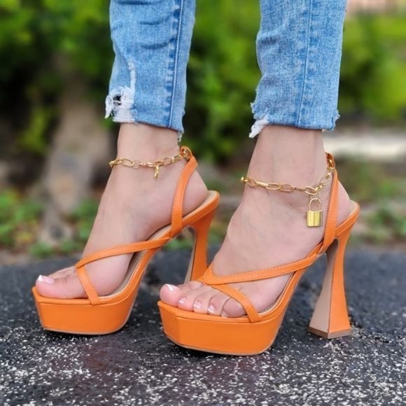 Women's  Platform High Heels Orange Color - Picture 5 of 5